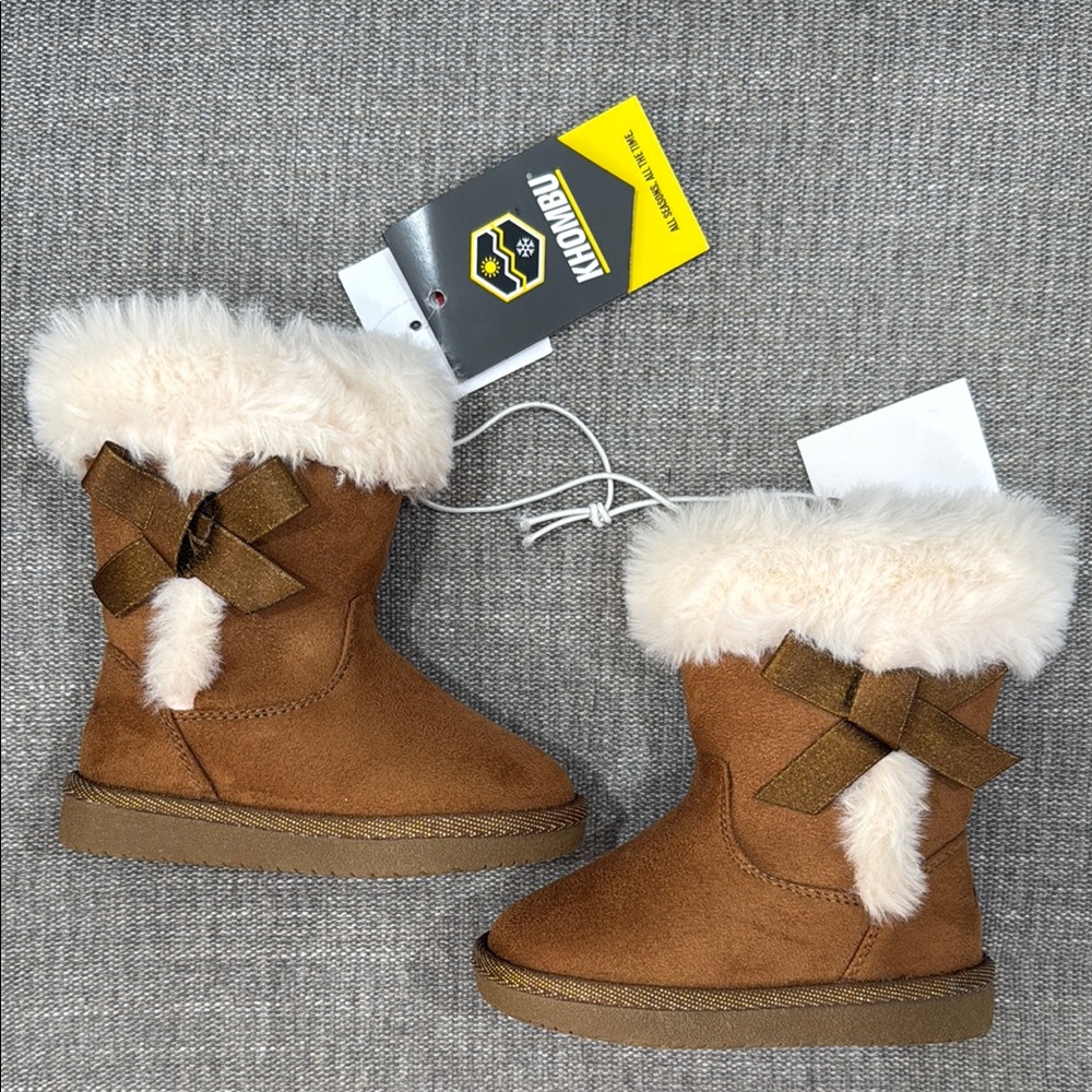 Brown Kids Boots with Fur Trim